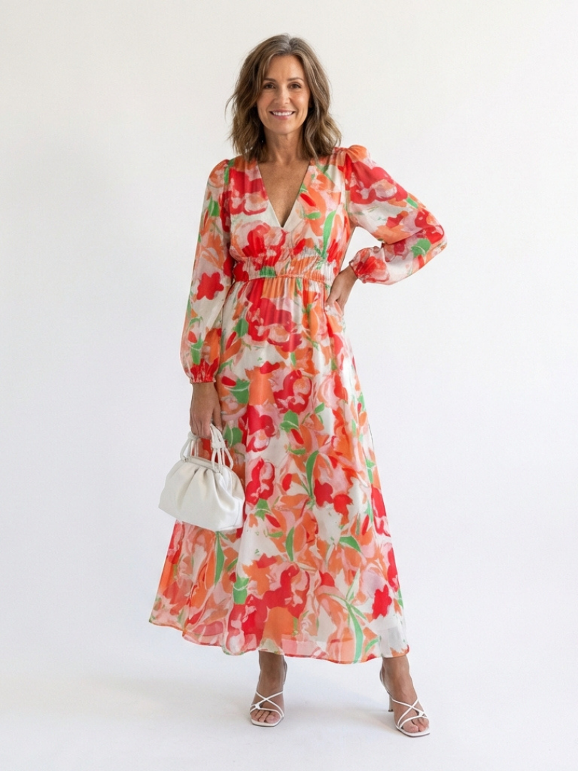 Robe Longue Femme avec Manches Longues en Tissu Léger Lucyle