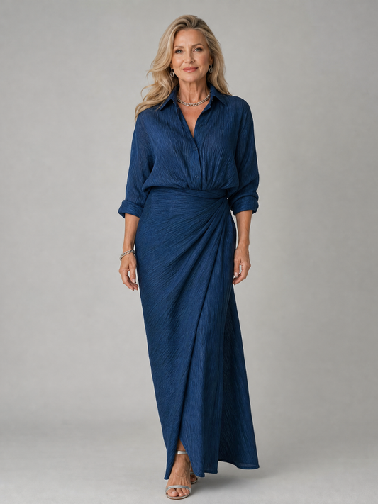 Robe Longue Femme avec Manches Longues et Corsage Cache-Cœur Lucyle