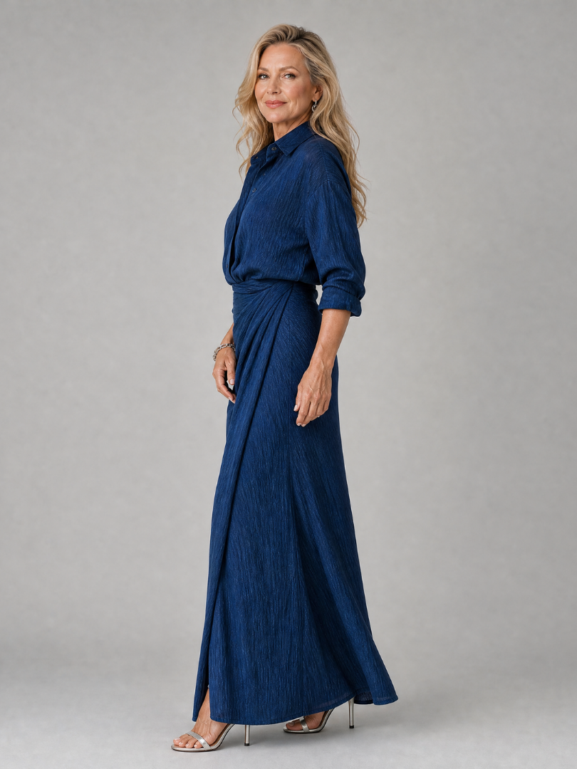 Robe Longue Femme avec Manches Longues et Corsage Cache-Cœur Lucyle