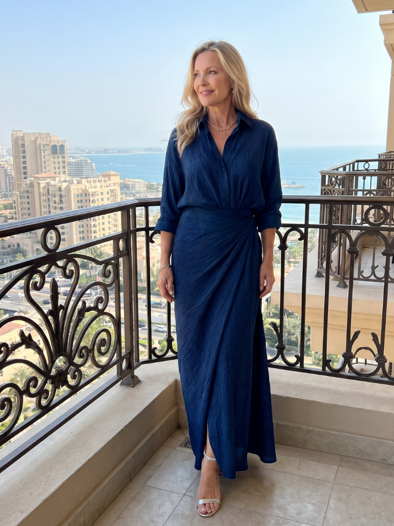 Robe Longue Femme avec Manches Longues et Corsage Cache-Cœur Lucyle