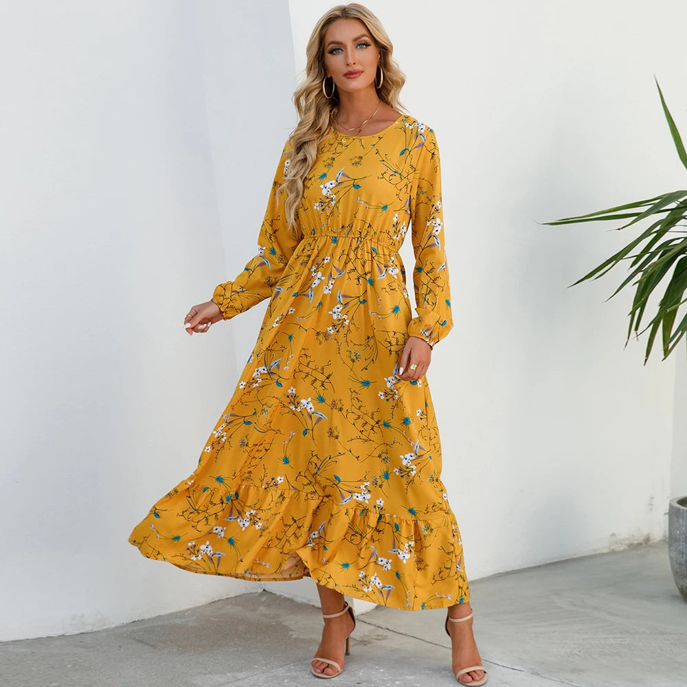 Robe Longue Femme avec Manches Longues et Design Bohème Lucyle