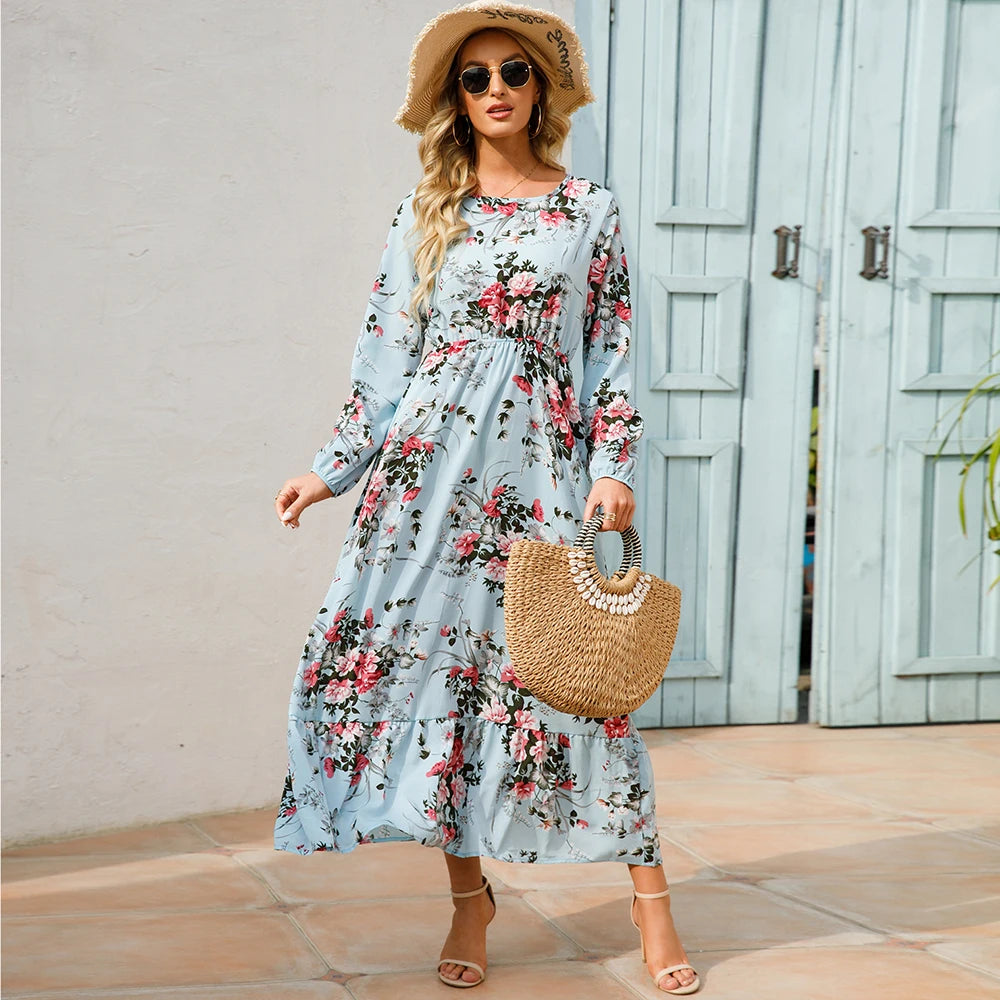 Robe Longue Femme avec Manches Longues et Design Bohème Lucyle