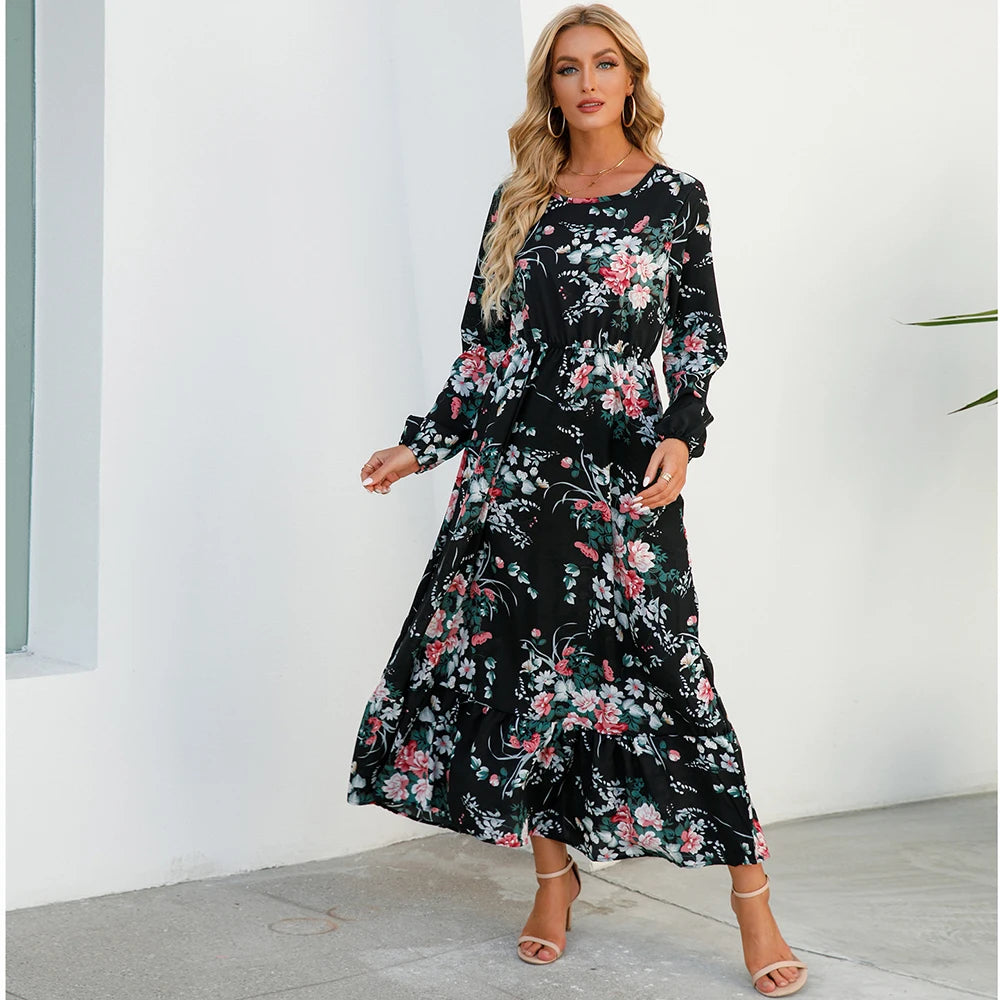 Robe Longue Femme avec Manches Longues et Design Bohème Lucyle