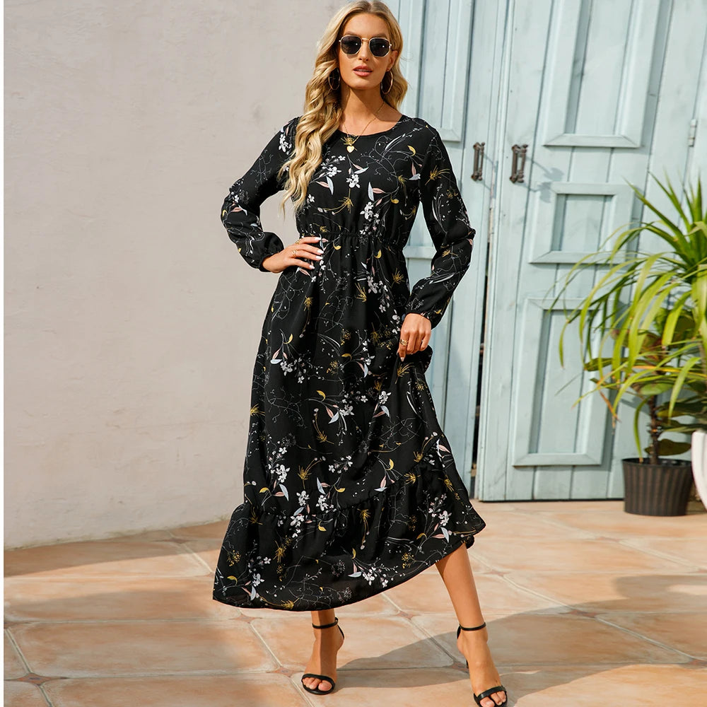 Robe Longue Femme avec Manches Longues et Design Bohème Lucyle