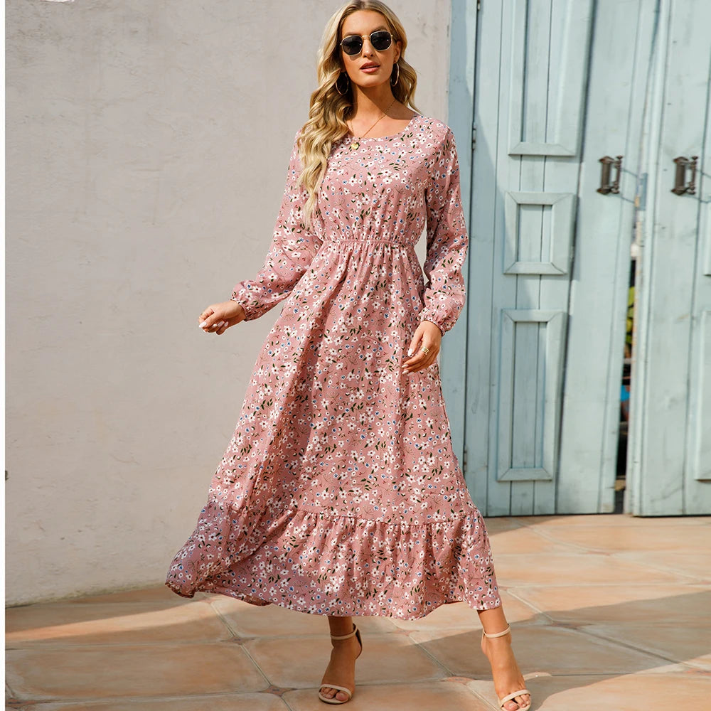 Robe Longue Femme avec Manches Longues et Design Bohème Lucyle