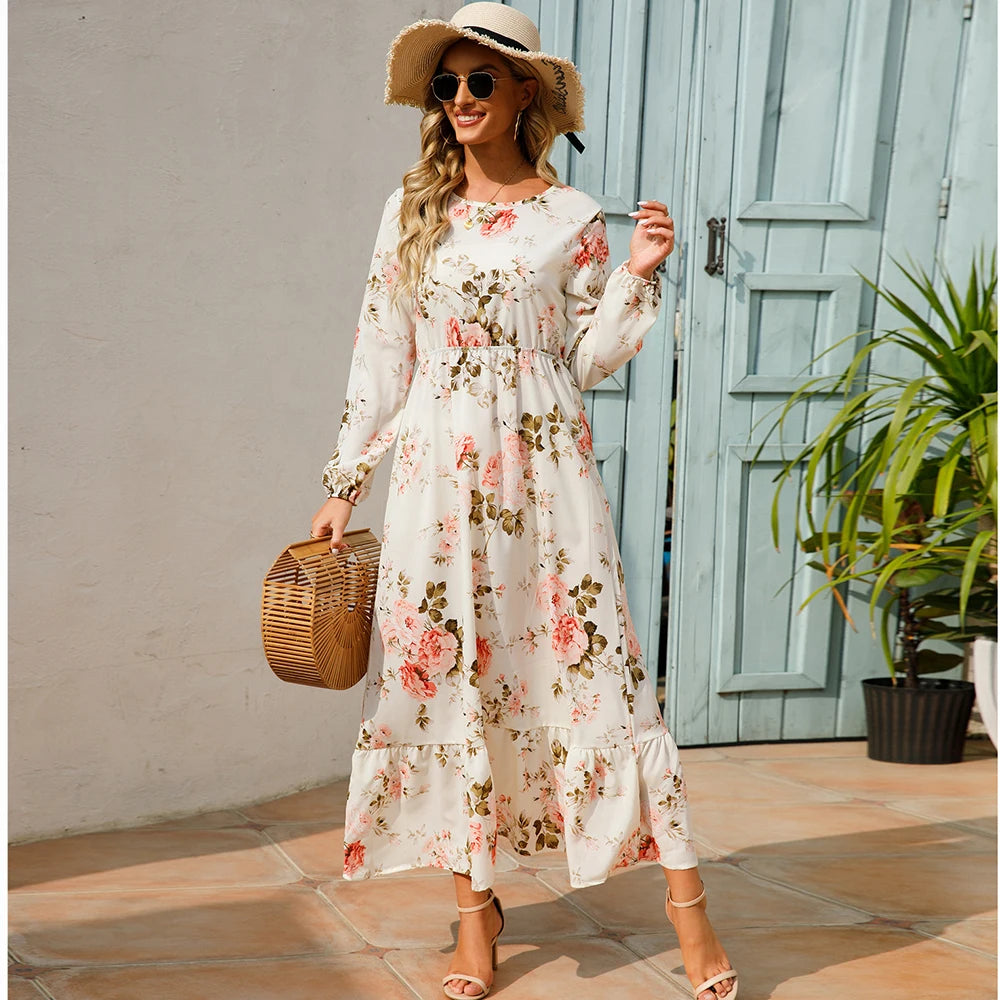 Robe Longue Femme avec Manches Longues et Design Bohème Lucyle