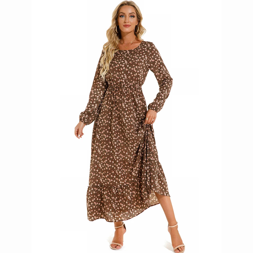 Robe Longue Femme avec Manches Longues et Design Bohème Lucyle