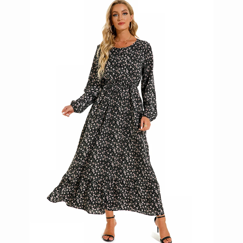 Robe Longue Femme avec Manches Longues et Design Bohème Lucyle