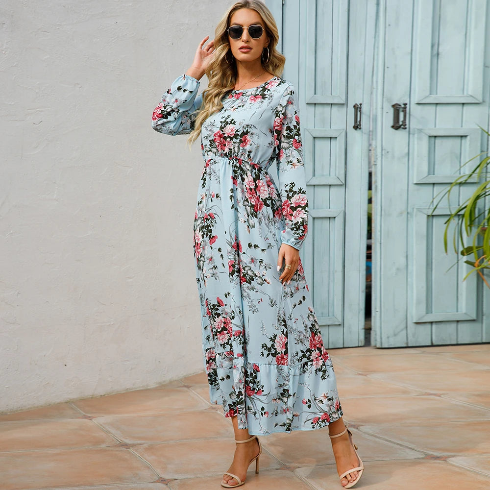 Robe Longue Femme avec Manches Longues et Design Bohème Lucyle