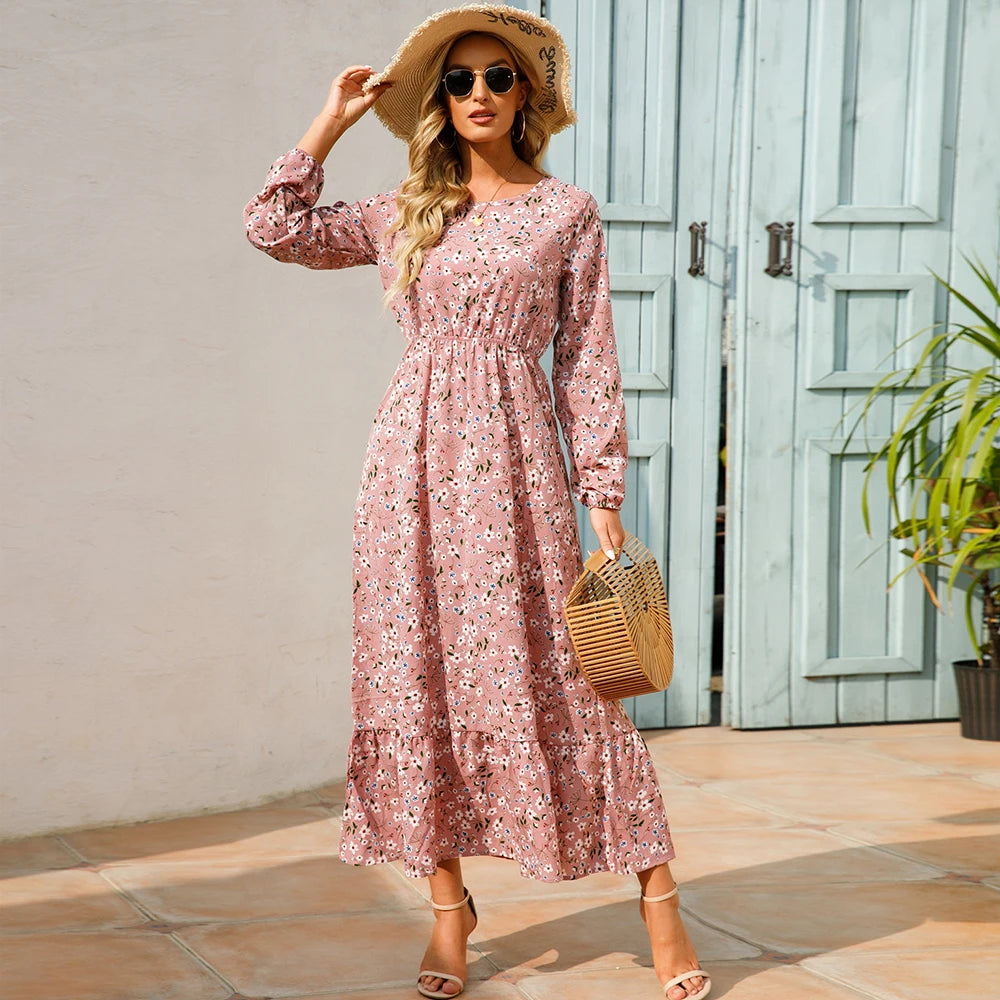 Robe Longue Femme avec Manches Longues et Design Bohème Lucyle