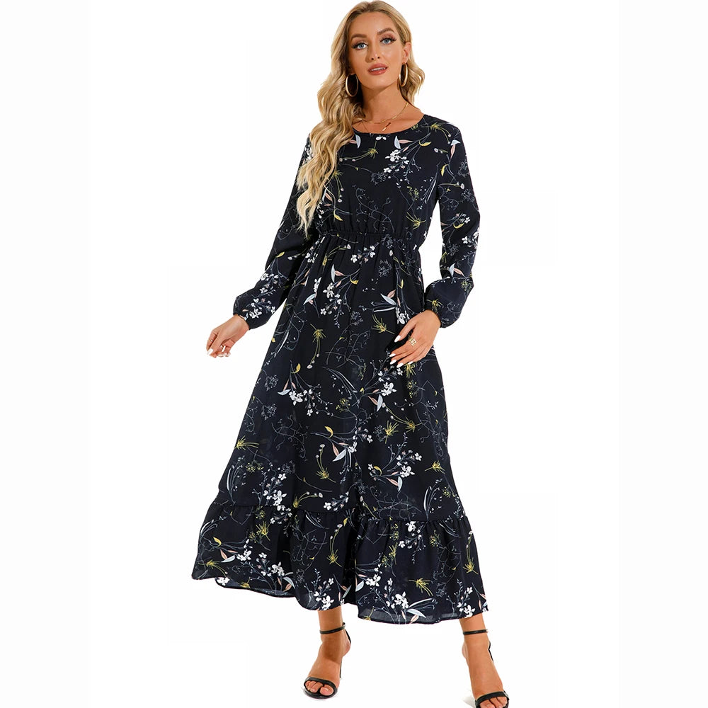 Robe Longue Femme avec Manches Longues et Design Bohème Lucyle