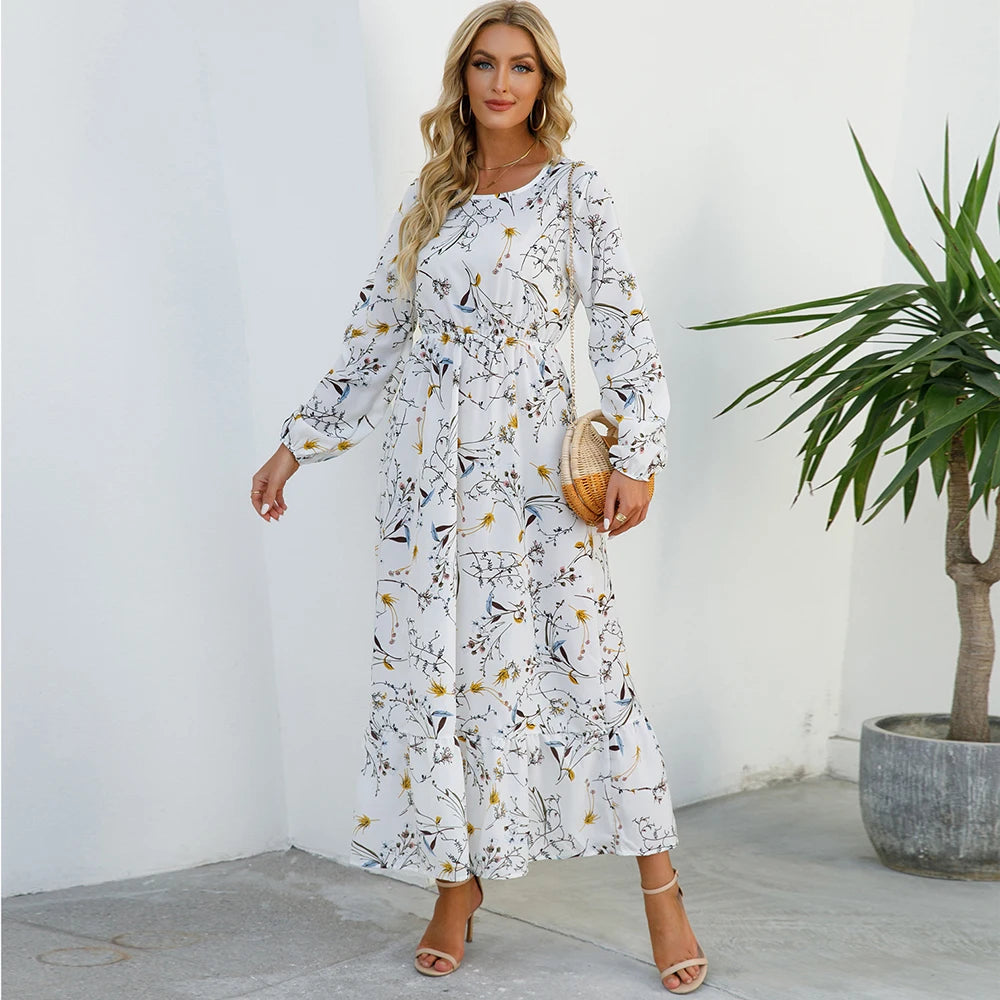 Robe Longue Femme avec Manches Longues et Design Bohème Lucyle