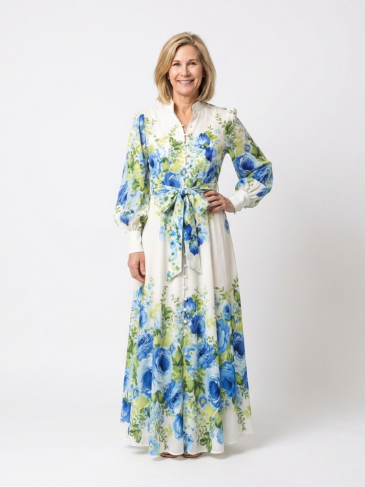 Robe Longue Femme avec Manches Longues et Détail Boutonné Lucyle