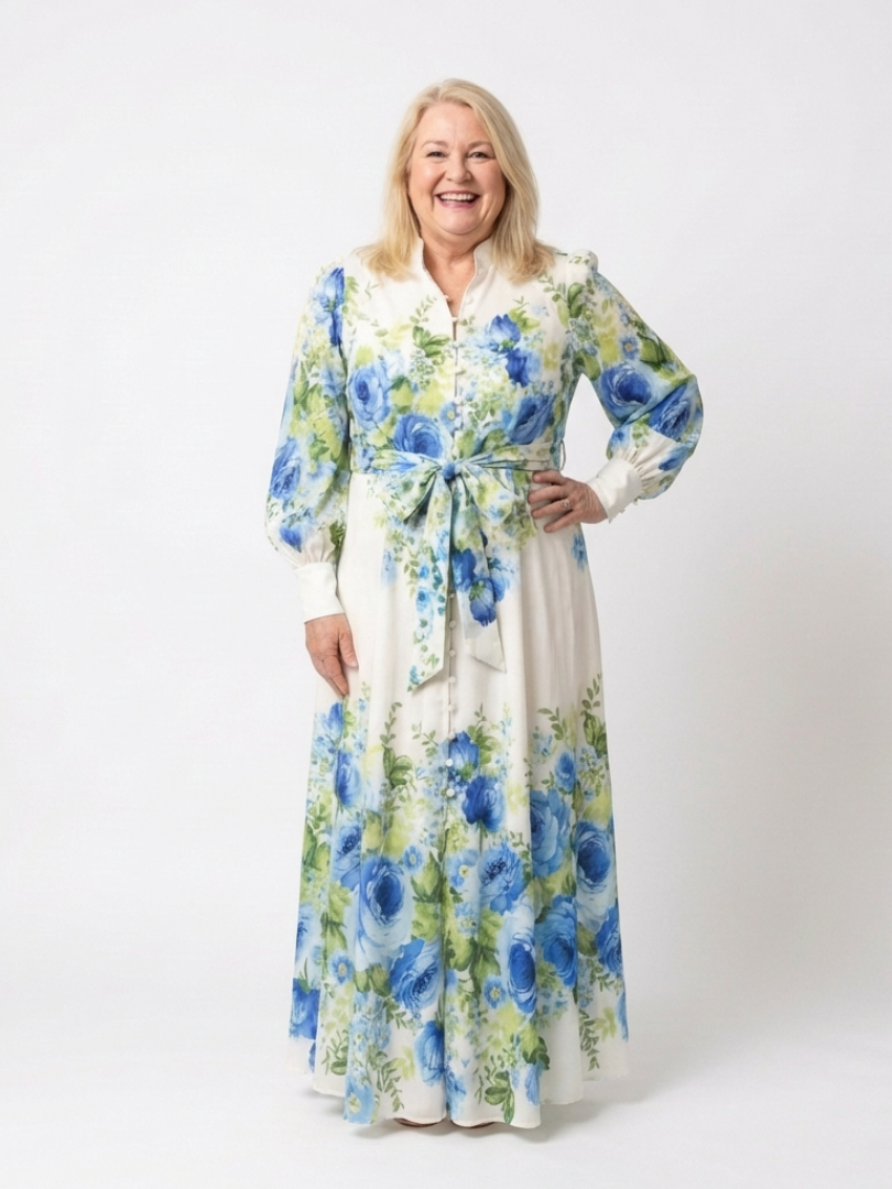 Robe Longue Femme avec Manches Longues et Détail Boutonné Lucyle