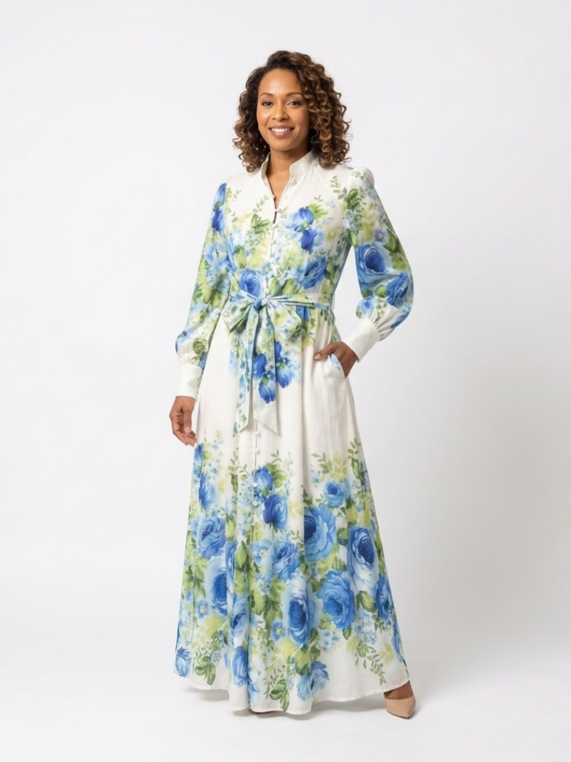 Robe Longue Femme avec Manches Longues et Détail Boutonné Lucyle