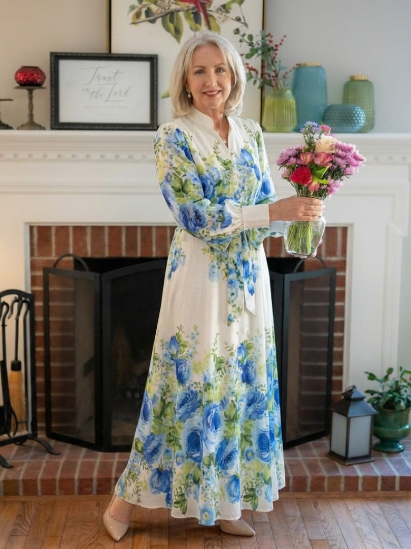 Robe Longue Femme avec Manches Longues et Détail Boutonné Lucyle