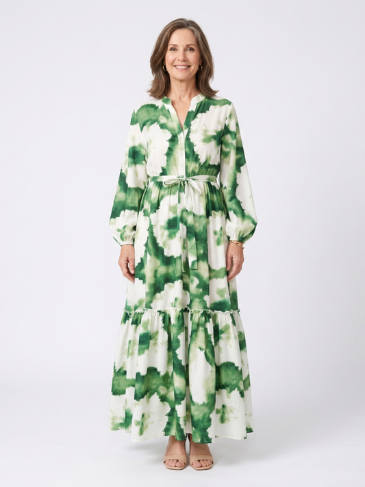 Robe Longue Femme avec Manches Longues et Jupe à Volants Lucyle