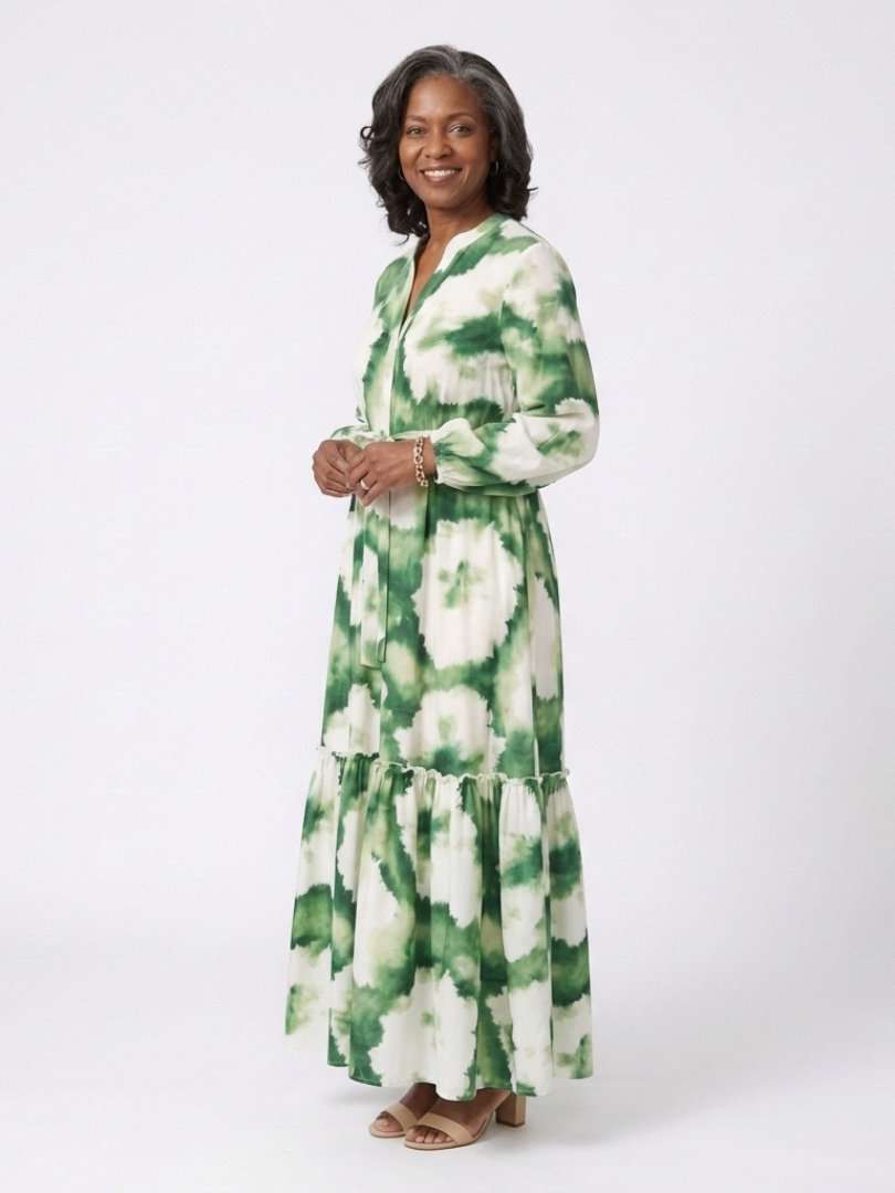 Robe Longue Femme avec Manches Longues et Jupe à Volants Lucyle