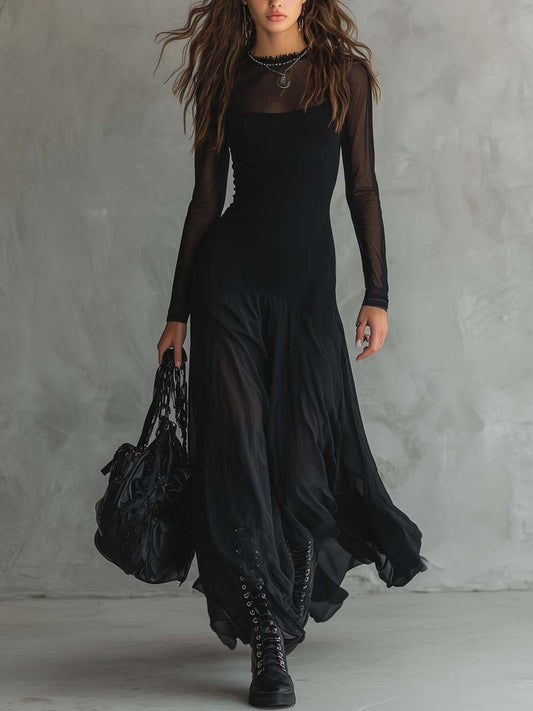 Robe Longue Femme avec Manches Transparentes Lucyle