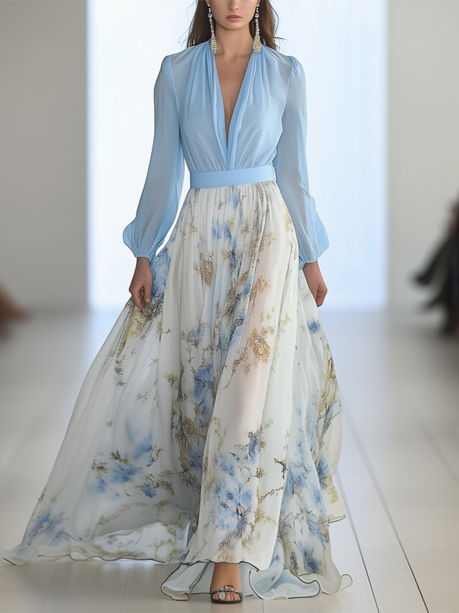 Robe Longue Femme avec Motif Floral Élégant Lucyle