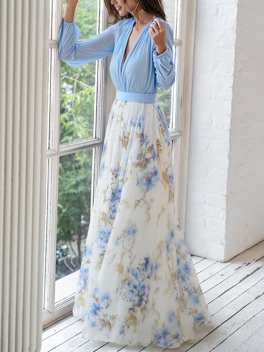 Robe Longue Femme avec Motif Floral Élégant Lucyle