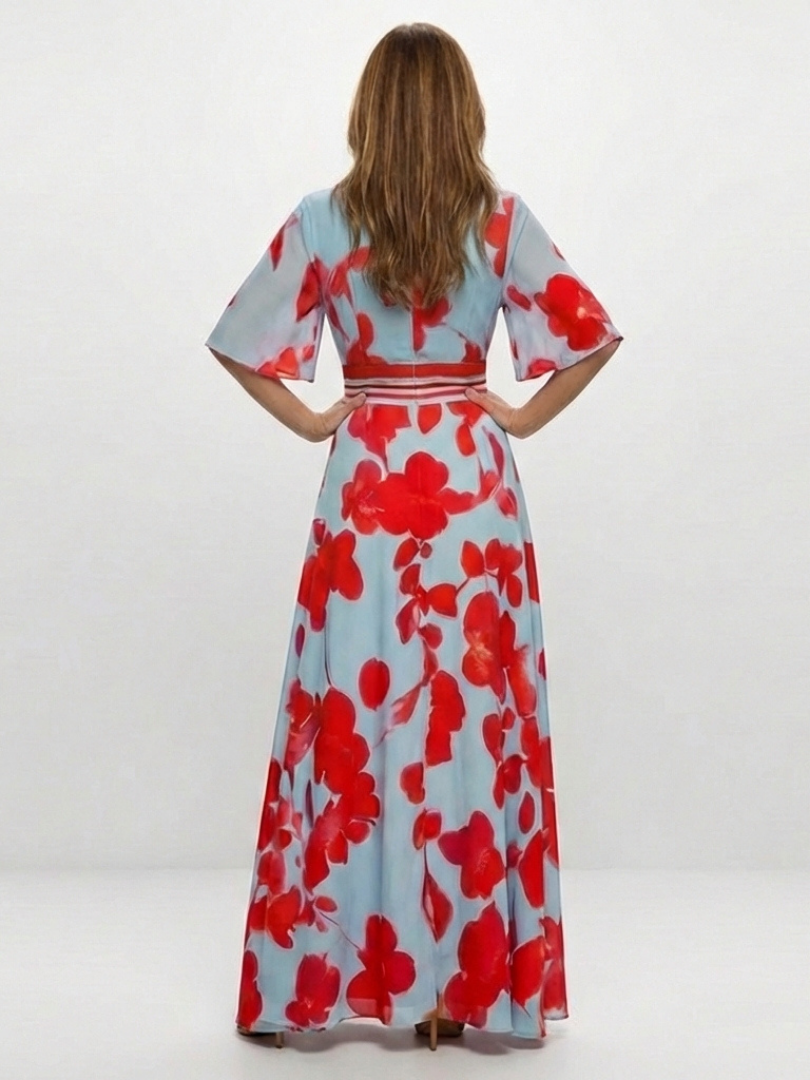 Robe Longue Femme avec Motif Floral et Col en V Lucyle