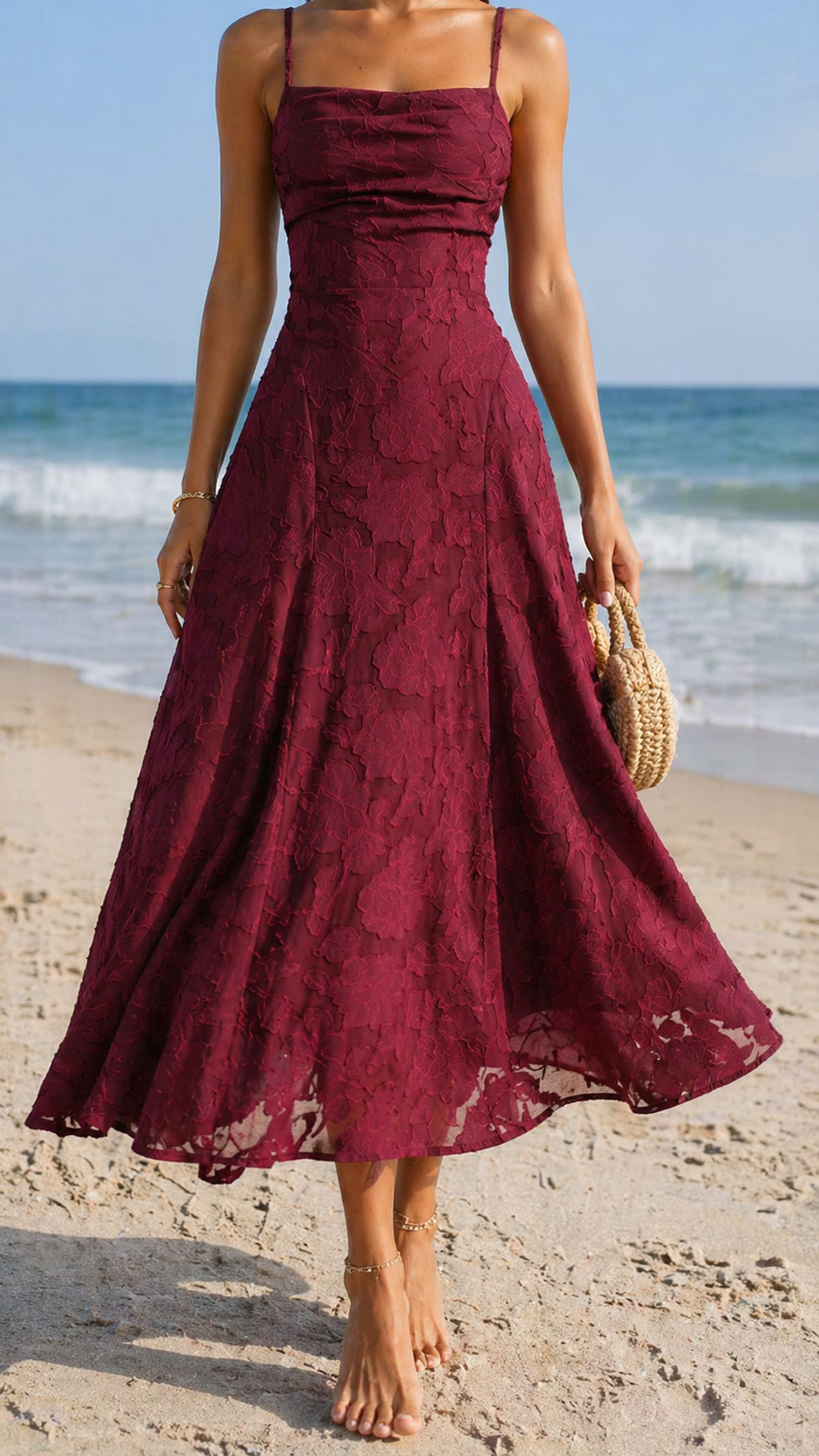 Robe Longue Femme avec Tissu Jacquard Élégant Lucyle