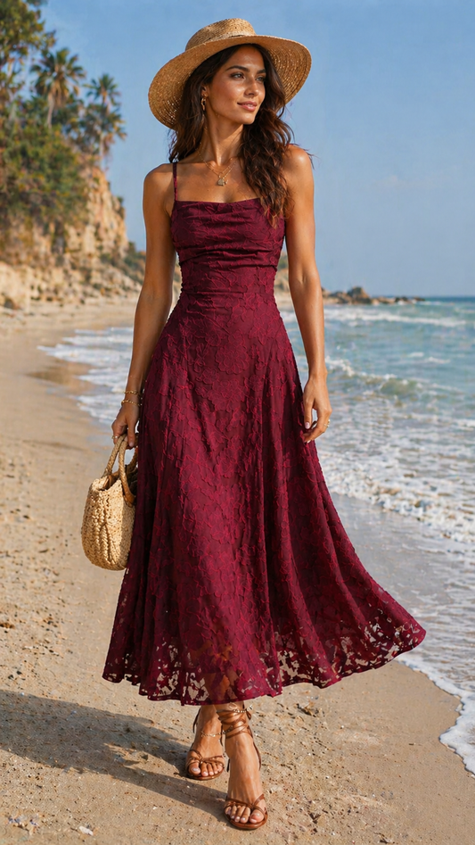 Robe Longue Femme avec Tissu Jacquard Élégant Lucyle