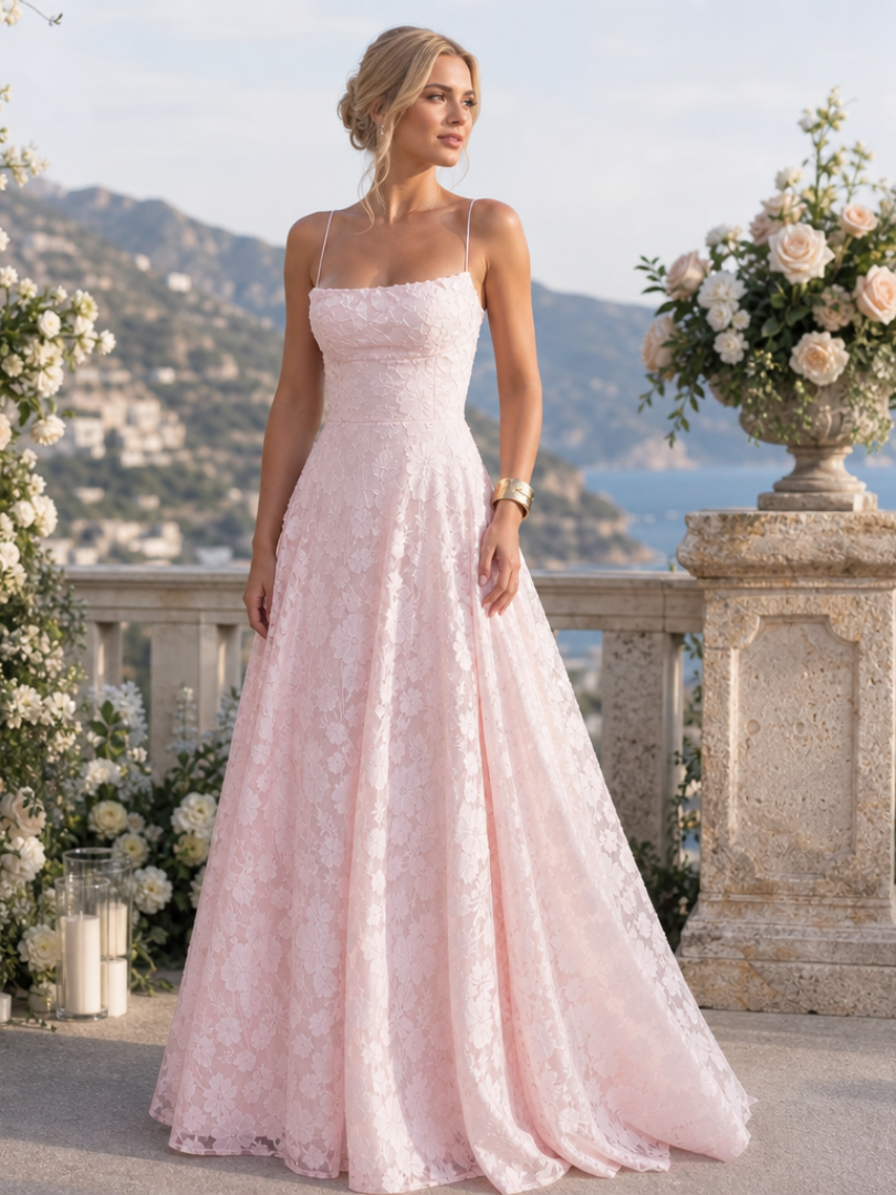 Robe Longue Femme en Dentelle avec Bretelles Fines Lucyle