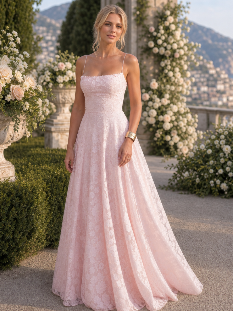 Robe Longue Femme en Dentelle avec Bretelles Fines Lucyle
