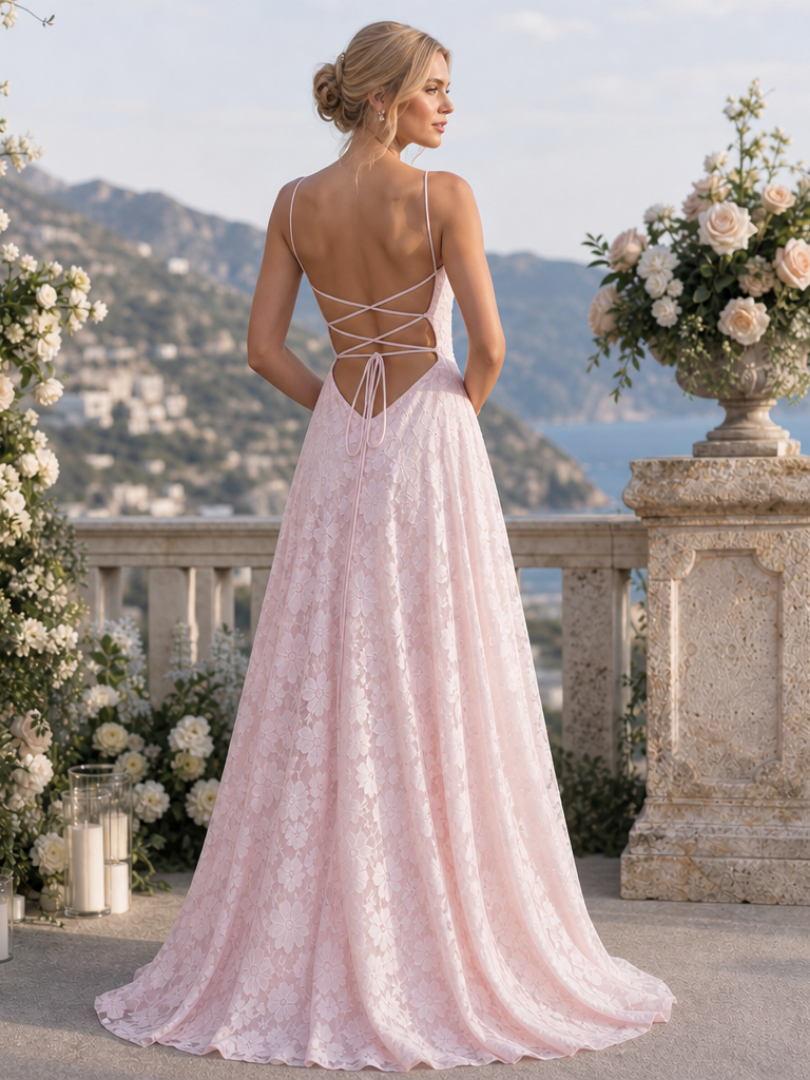 Robe Longue Femme en Dentelle avec Bretelles Fines Lucyle