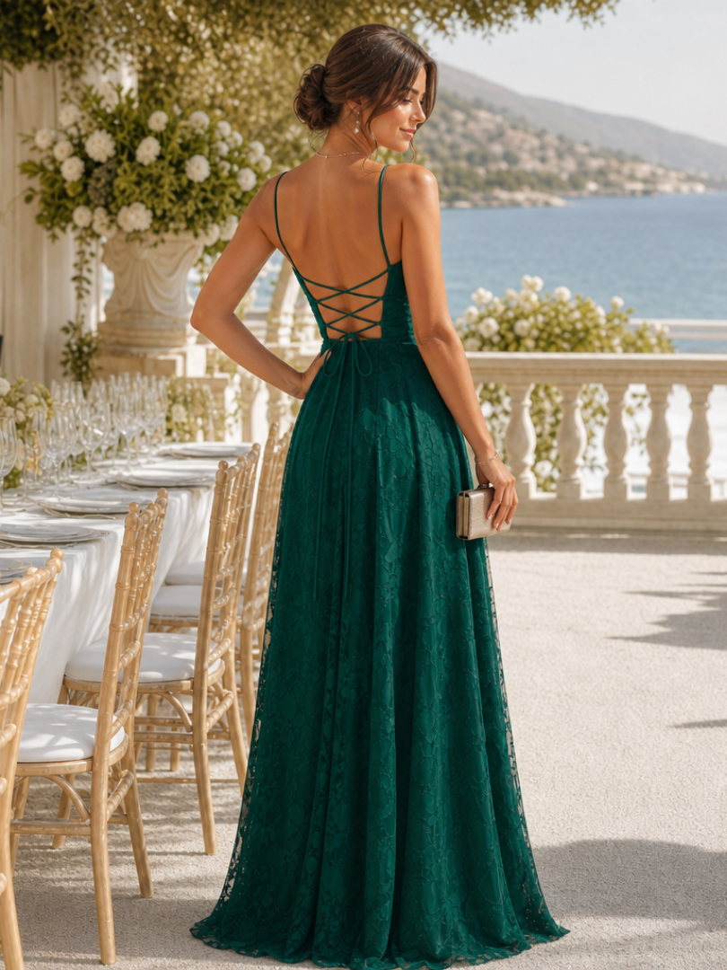 Robe Longue Femme en Dentelle avec Bretelles Fines Lucyle