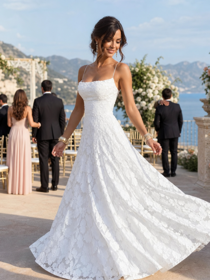 Robe Longue Femme en Dentelle avec Bretelles Fines Lucyle