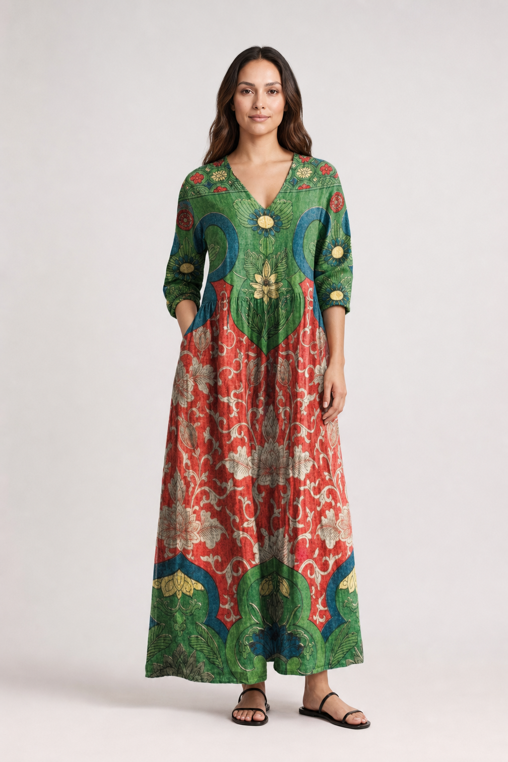 Robe Longue Femme en Lin avec Col en V Lucyle