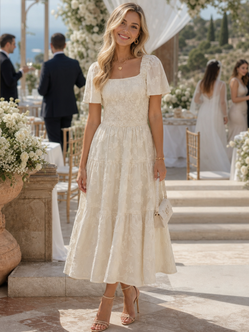 Robe Mi-Longue Femme avec Détails Floraux Lucyle