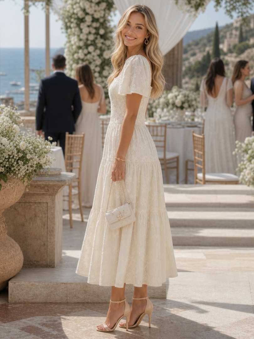 Robe Mi-Longue Femme avec Détails Floraux Lucyle