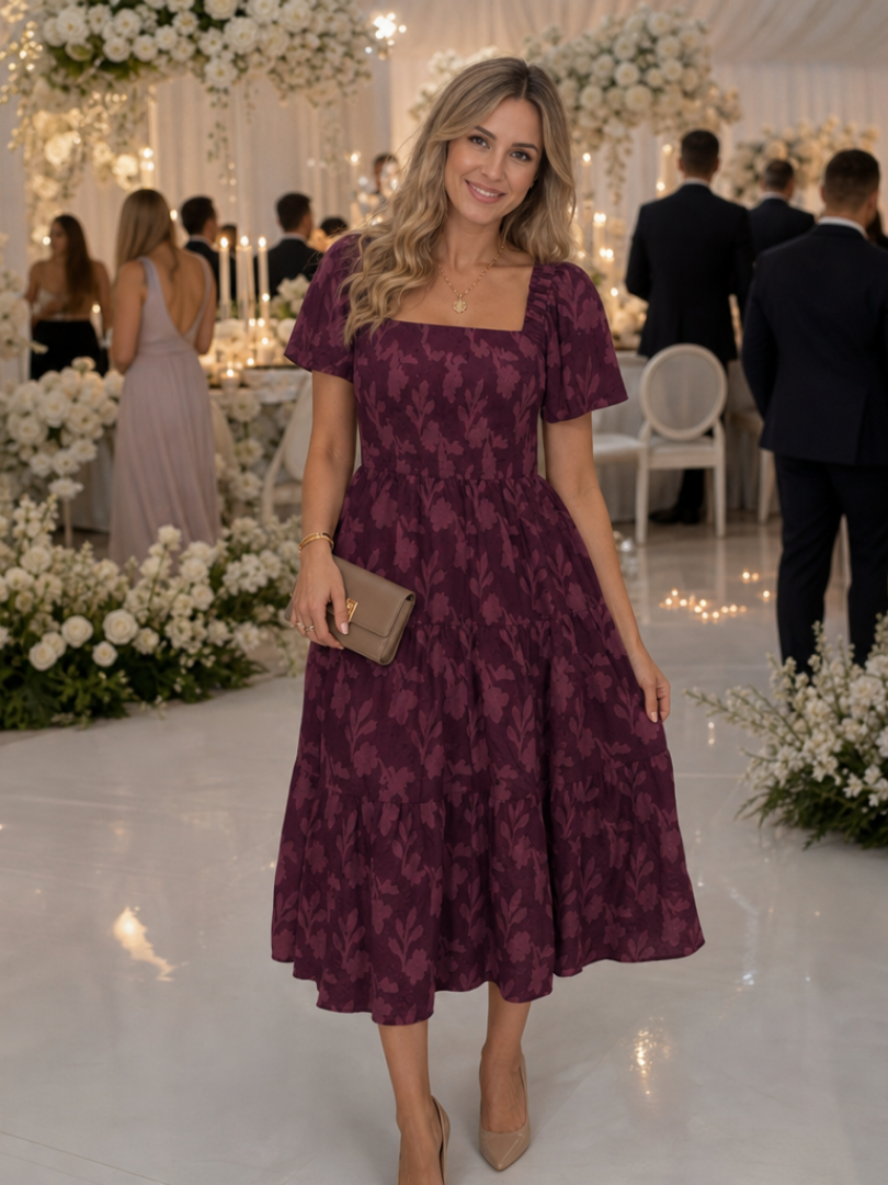 Robe Mi-Longue Femme avec Détails Floraux Lucyle