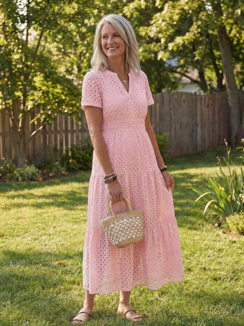 Robe Mi-Longue Femme avec Manches Courtes et Volants Lucyle