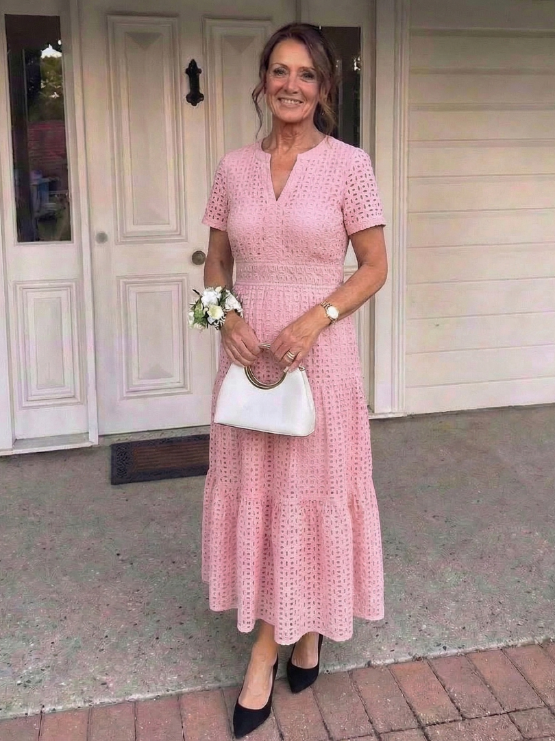 Robe Mi-Longue Femme avec Manches Courtes et Volants Lucyle