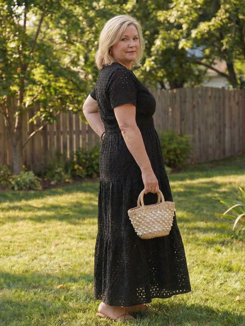 Robe Mi-Longue Femme avec Manches Courtes et Volants Lucyle