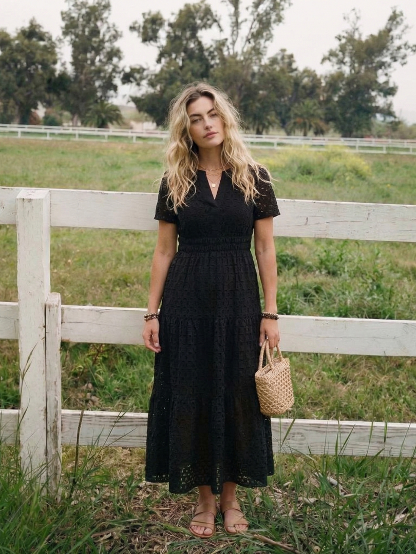 Robe Mi-Longue Femme avec Manches Courtes et Volants Lucyle