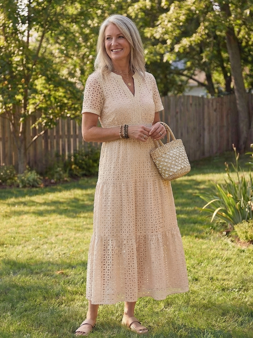 Robe Mi-Longue Femme avec Manches Courtes et Volants Lucyle