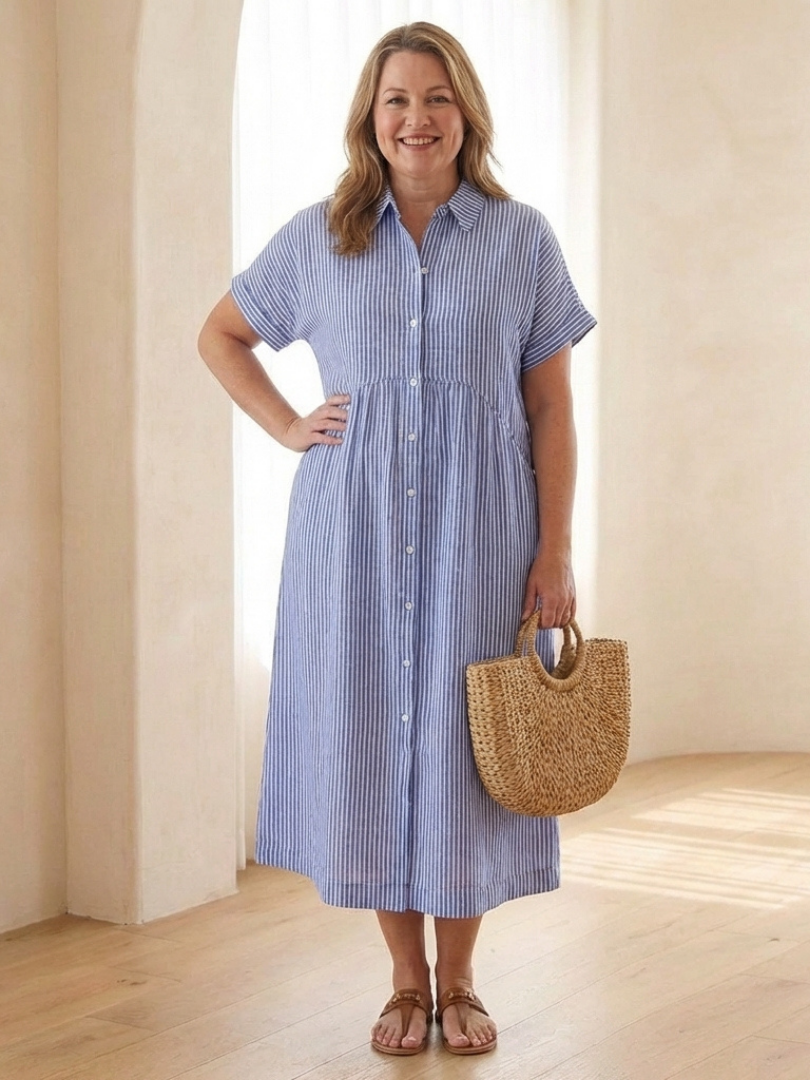 Robe Midi Femme Rayée avec Boutonnage Lucyle