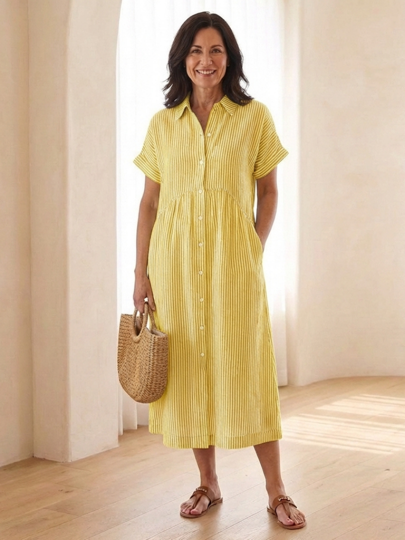 Robe Midi Femme Rayée avec Boutonnage Lucyle