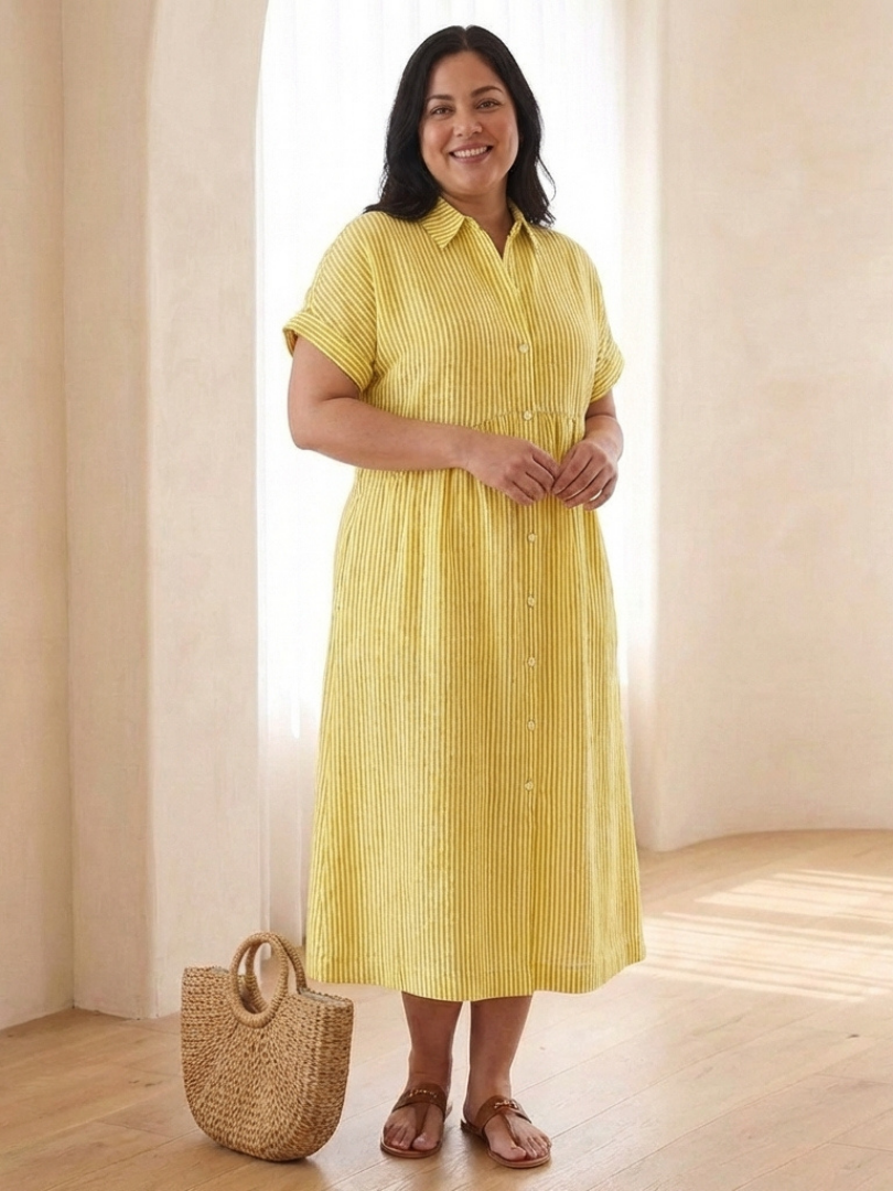 Robe Midi Femme Rayée avec Boutonnage Lucyle