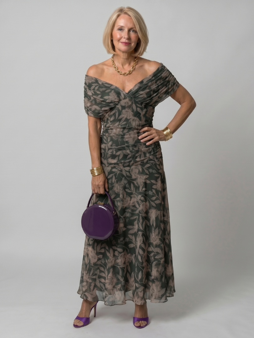 Robe Midi Femme à Épaules Dénudées avec Décolleté Drapé Lucyle