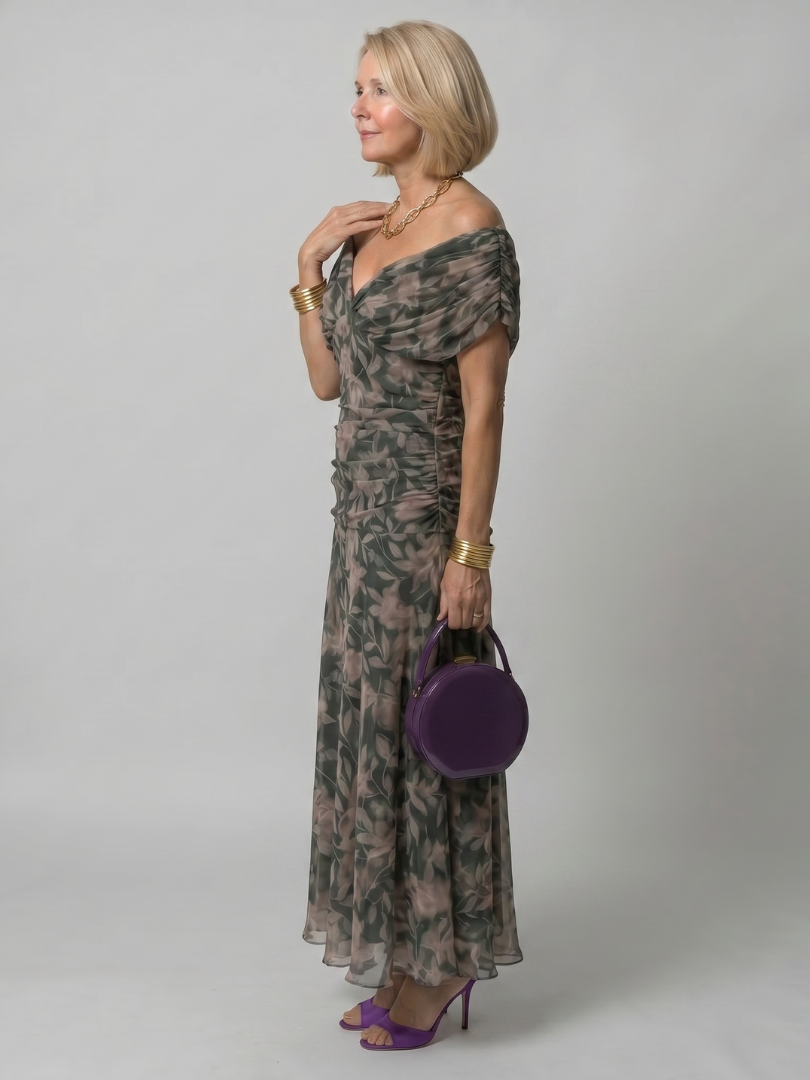 Robe Midi Femme à Épaules Dénudées avec Décolleté Drapé Lucyle