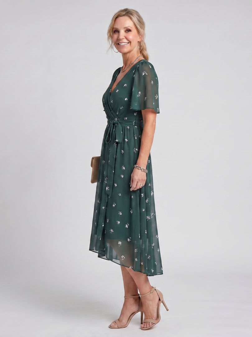Robe Midi Femme à Manches Flottantes avec Col V Lucyle