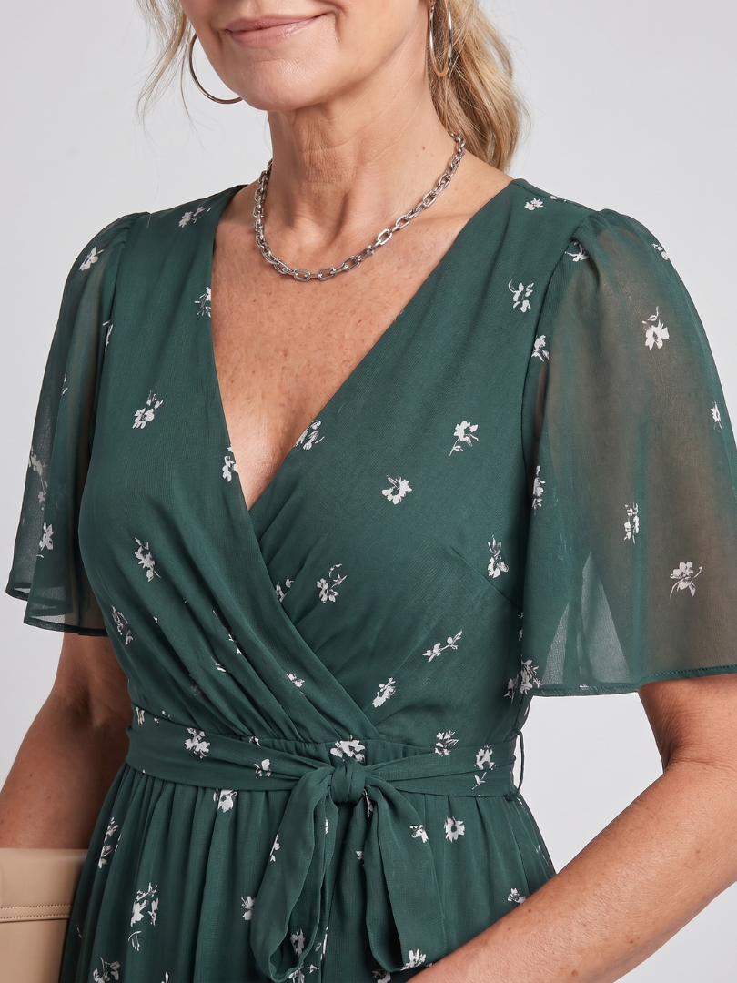 Robe Midi Femme à Manches Flottantes avec Col V Lucyle