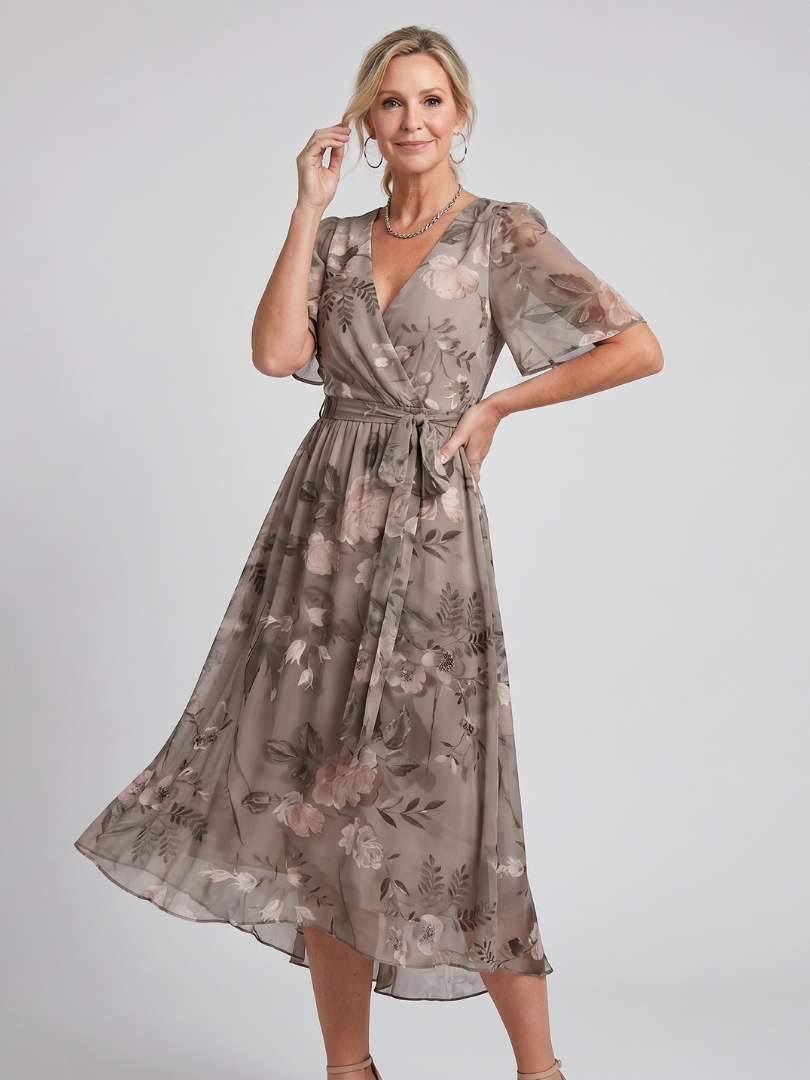 Robe Midi Femme à Manches Flottantes avec Col V Lucyle